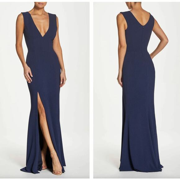 DRESS THE POPULATION Sandra Mermaid Gown Midnight Navy Blue {C52} - Picture 2 of 11